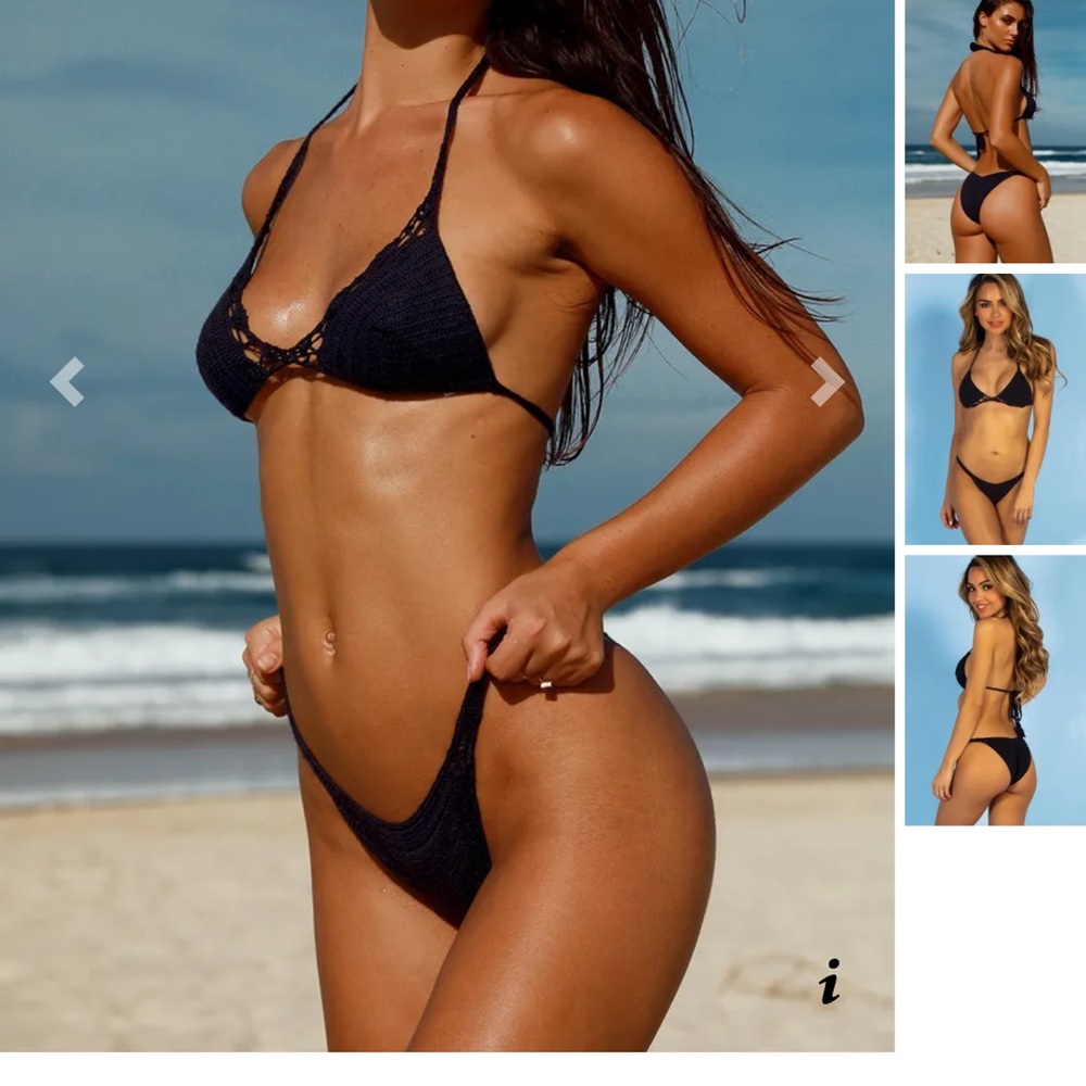 Doll swimwear New handmade crochet bikini top and bottom, black, small